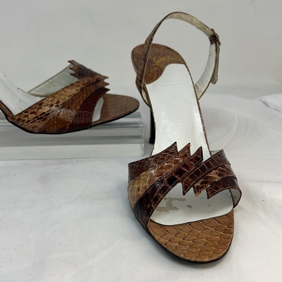 Vintage Gloria Vanderbilt Sz 8.5 Snakeskin Open Toe Heel Sandals - Picture 2 of 12